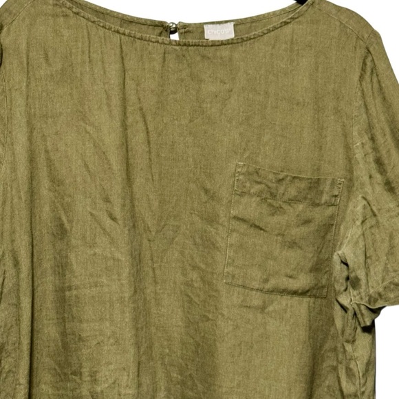 Chico’s 100% Linen Short Cuffed Sleeve Boxy Boho Lagenlook Keyhole Back Blouse - Picture 2 of 13